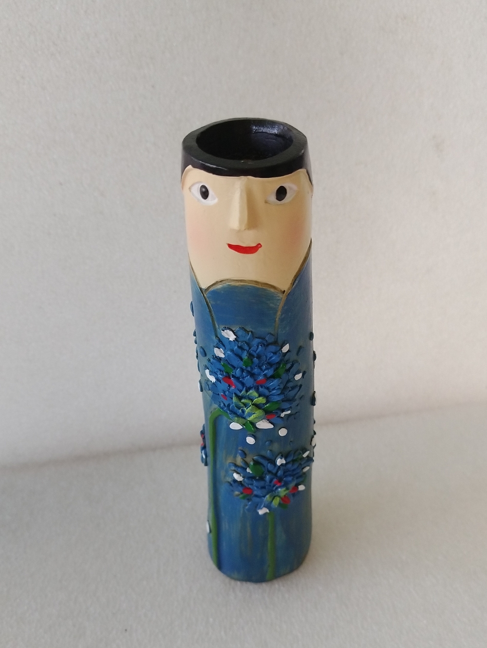 Whimsical hand-painted resin Spring Family Bud Vase